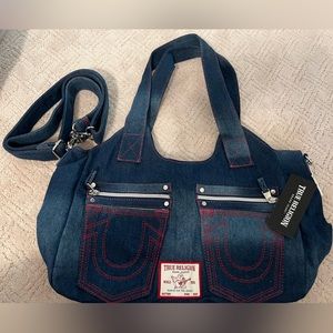 True Religion blue jean bag.